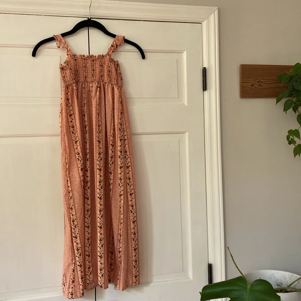 Agua Bendita Danna Kezia Midi Dress in Size 6 Ruffle Strap Smocked Bodice Floral